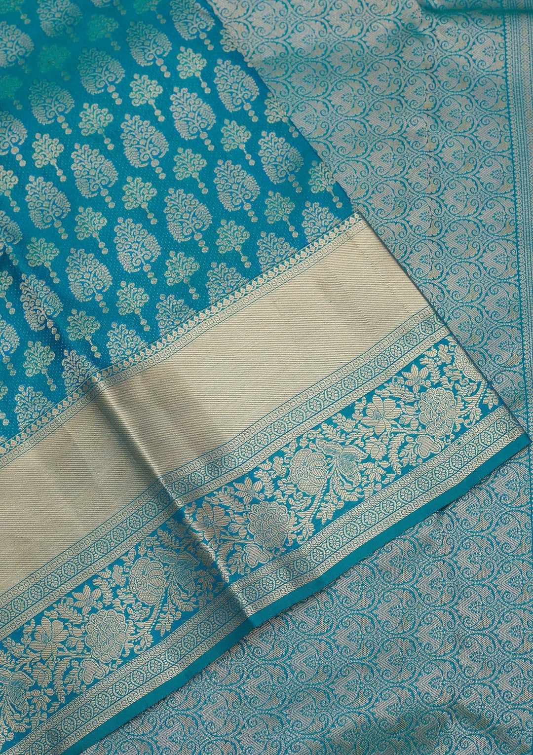 Rama Green Zariwork Pure Silk Saree-Koskii