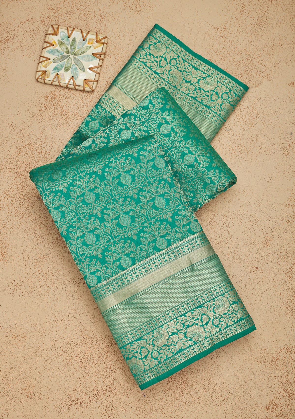 Rama Green Zariwork Pure Silk Saree-Koskii