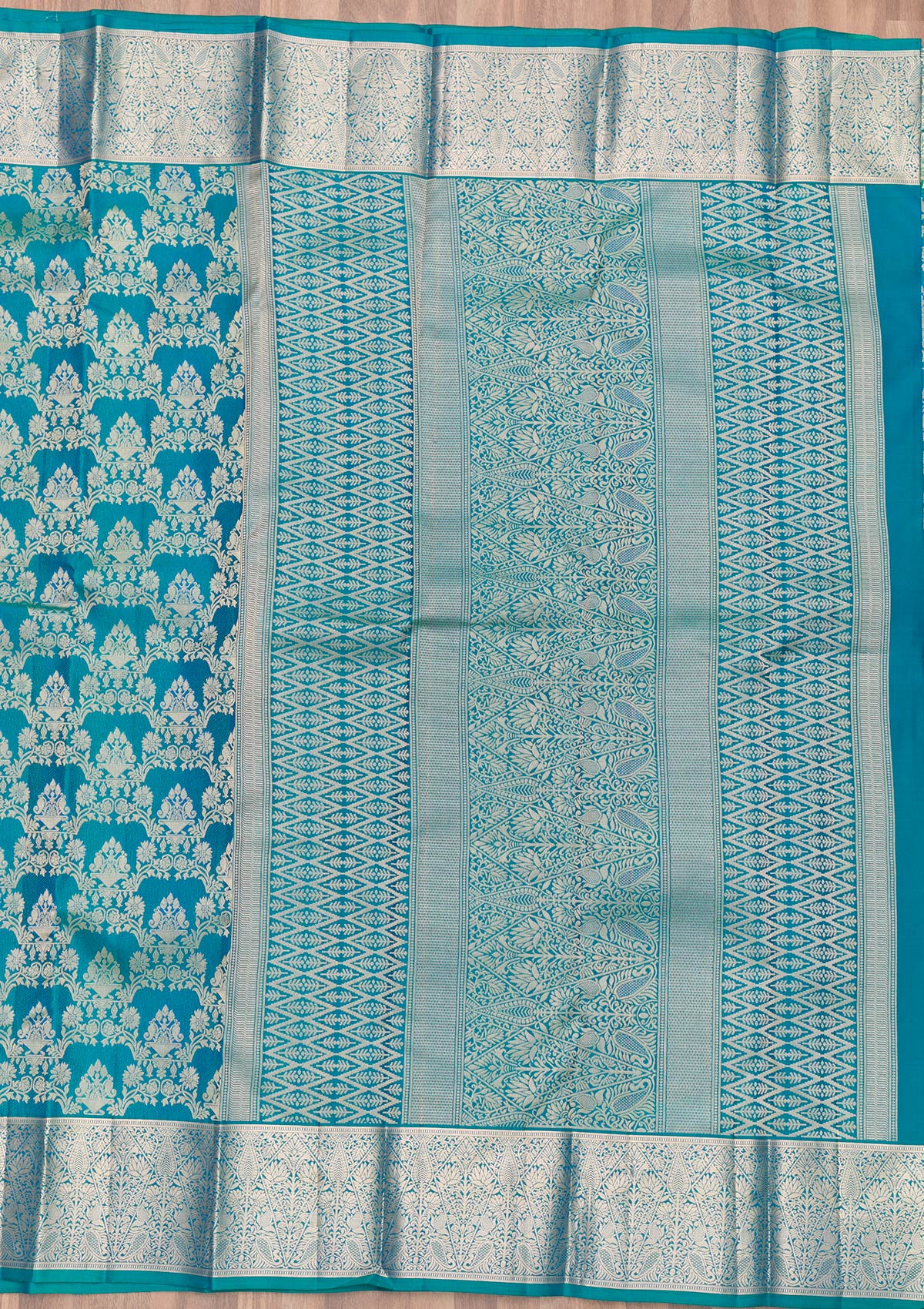 Rama Green Zariwork Pure Silk Saree-Koskii