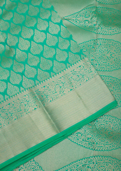 Rama Green Zariwork Pure Silk Saree-Koskii