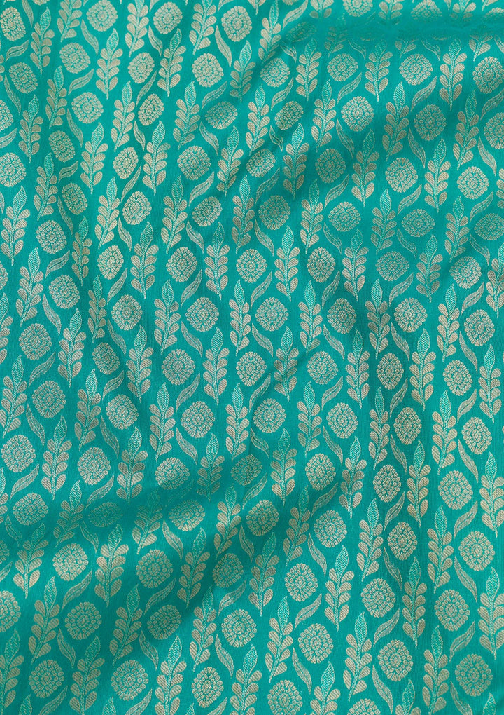 Rama Green Zariwork Pure Silk Saree-Koskii