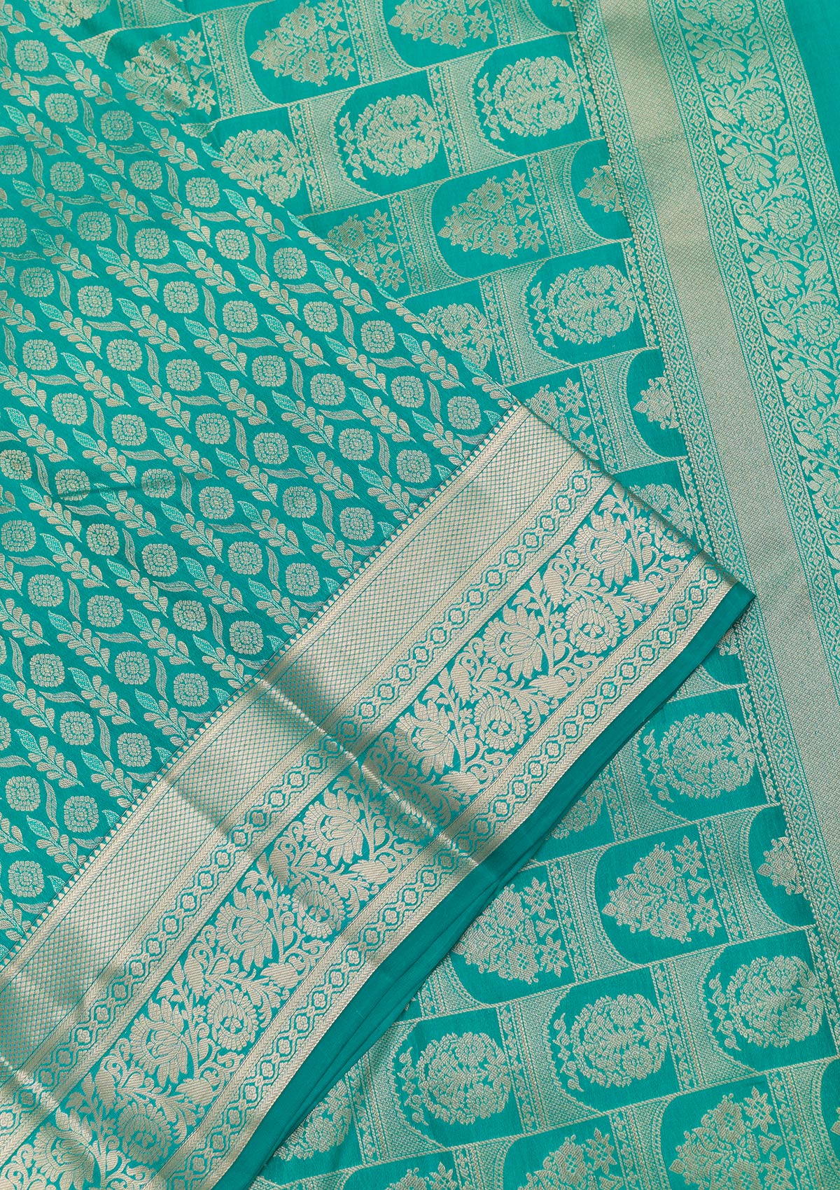 Rama Green Zariwork Pure Silk Saree-Koskii