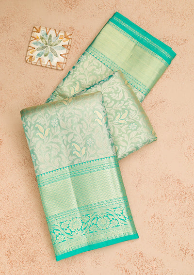 Rama Green Zariwork Pure Silk Saree-Koskii