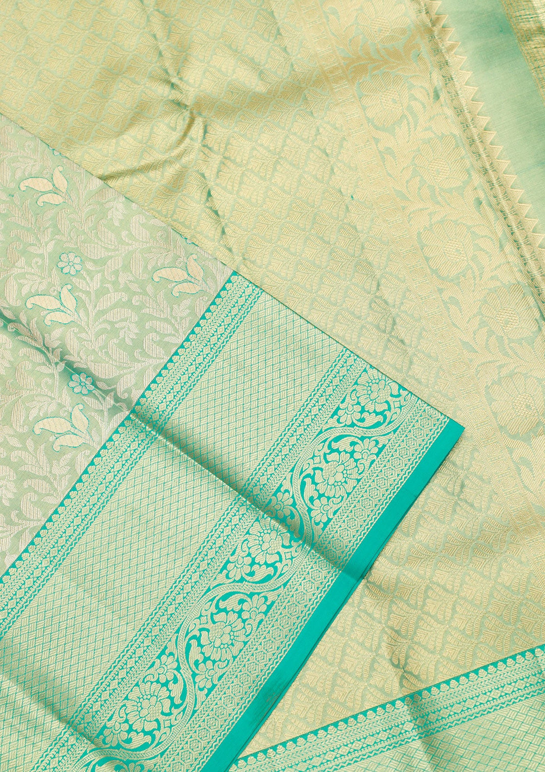 Rama Green Zariwork Pure Silk Saree-Koskii