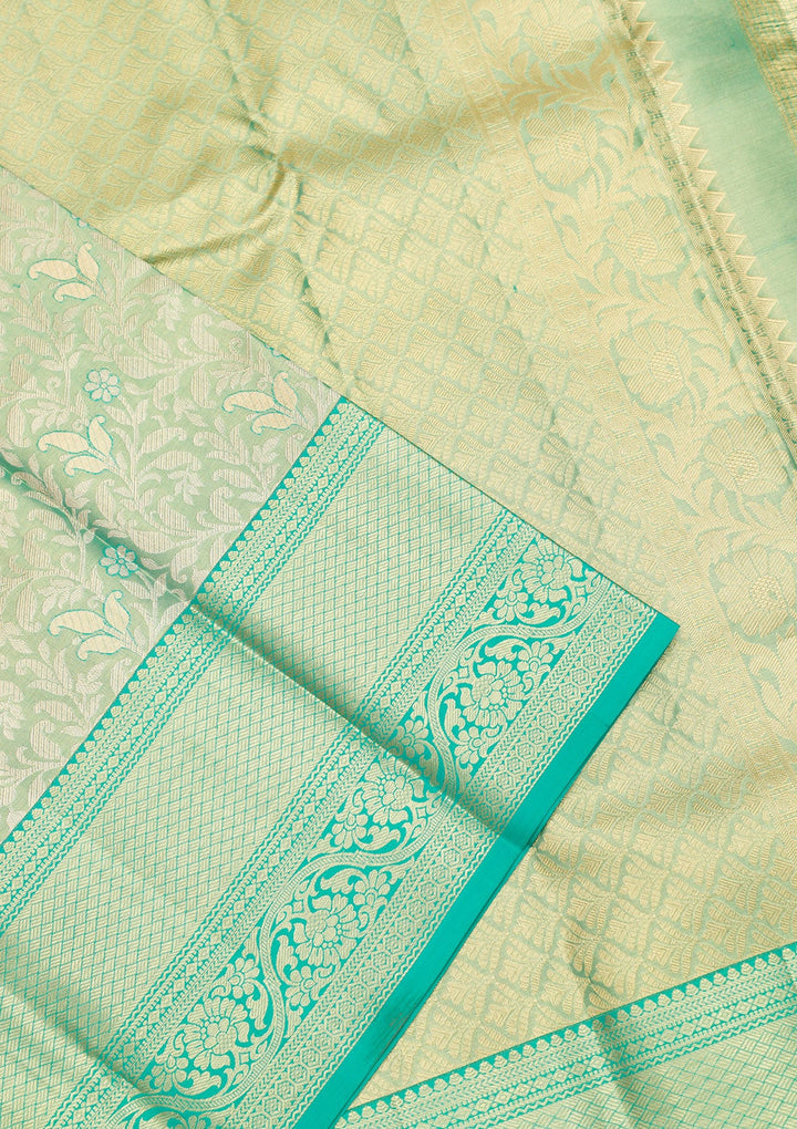 Rama Green Zariwork Pure Silk Saree-Koskii