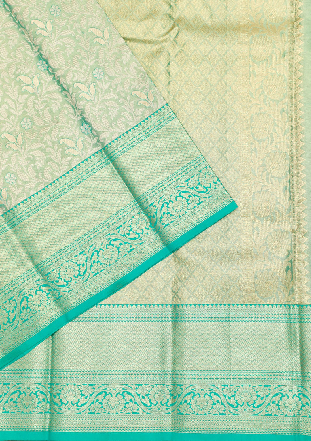 Rama Green Zariwork Pure Silk Saree-Koskii