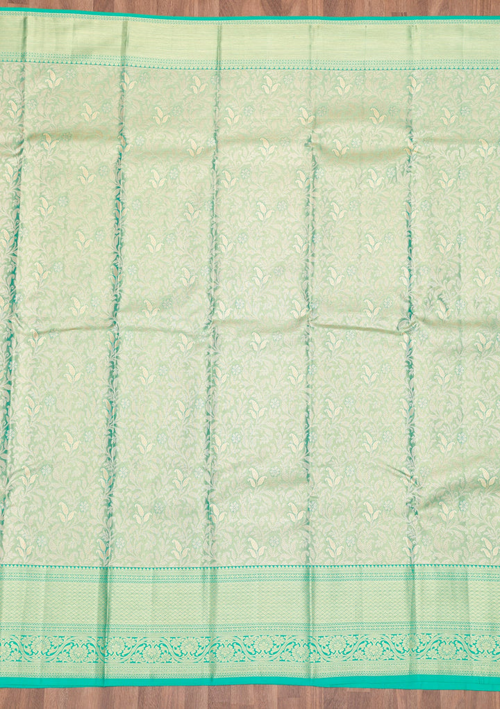 Rama Green Zariwork Pure Silk Saree-Koskii