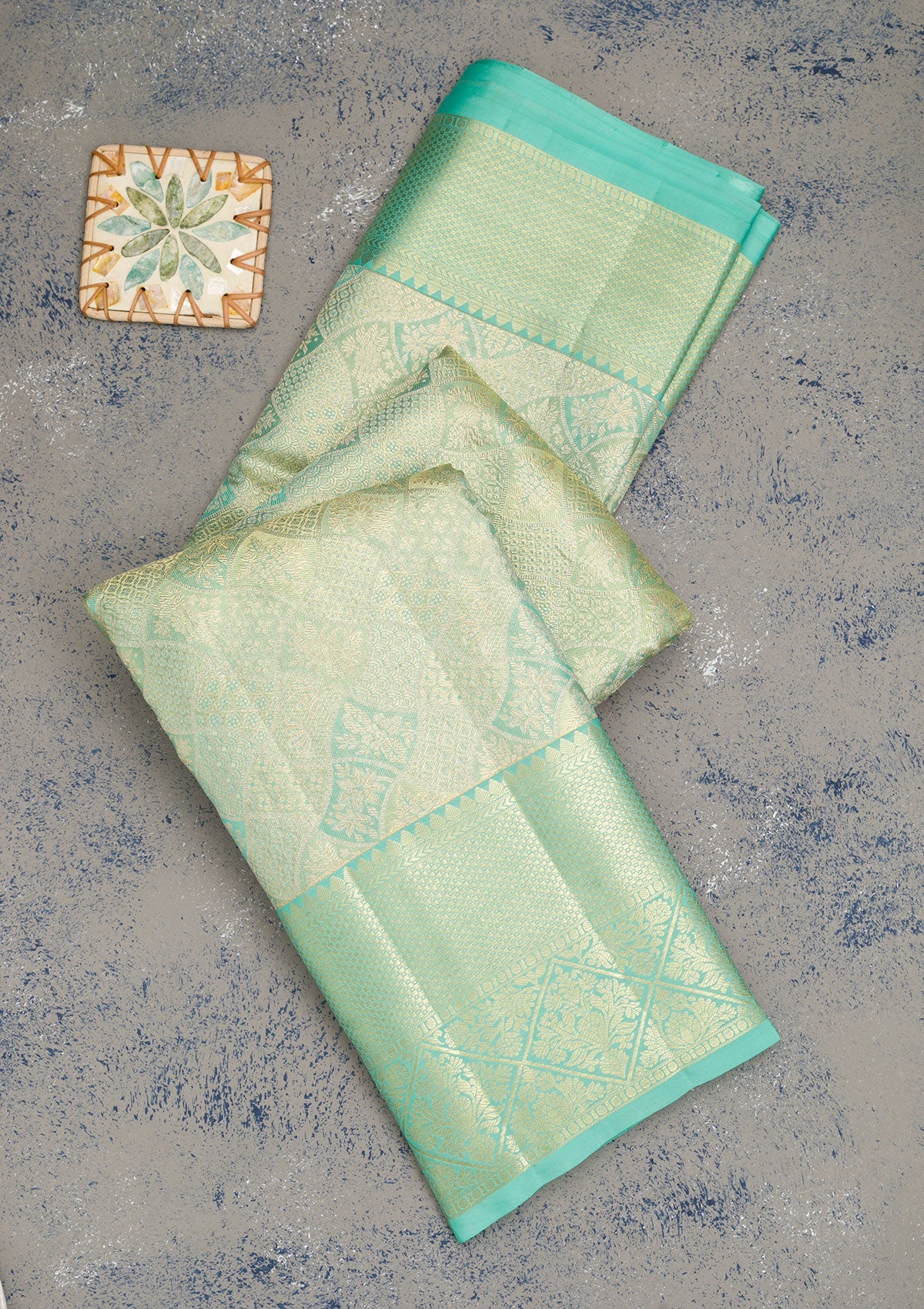 Rama Green Zariwork Pure Silk Saree-Koskii