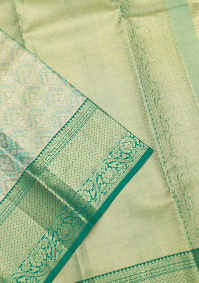 Rama Green Zariwork Pure Silk Saree-Koskii