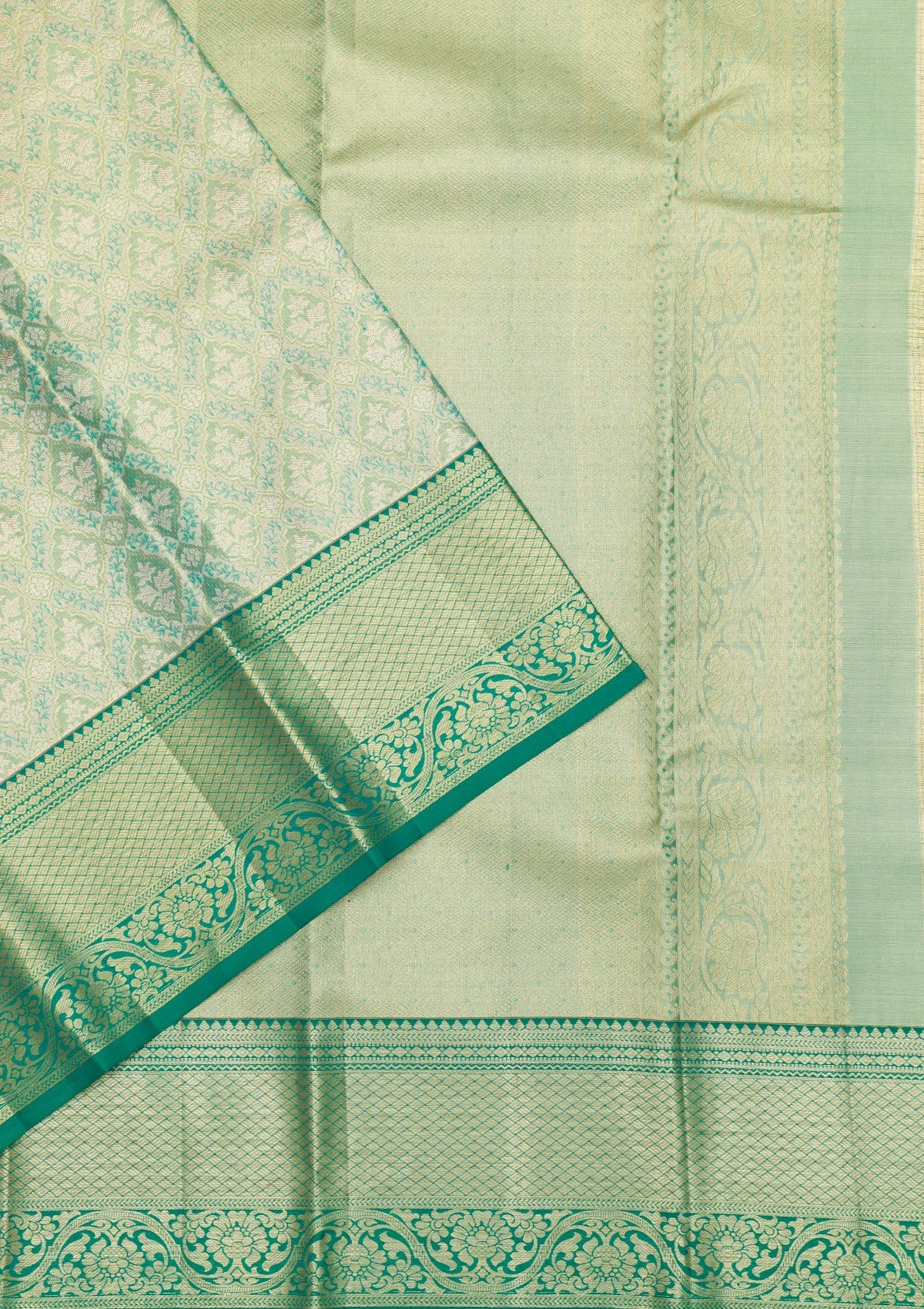 Rama Green Zariwork Pure Silk Saree-Koskii