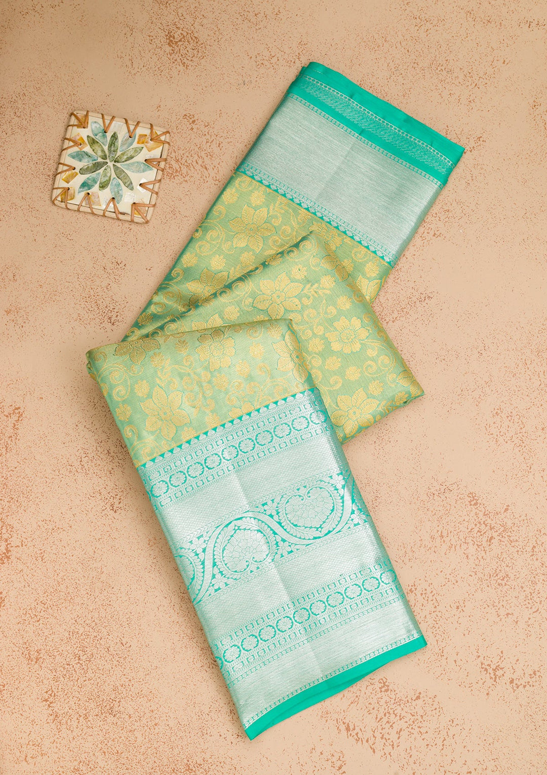 Rama Green Zariwork Pure Silk Saree-Koskii