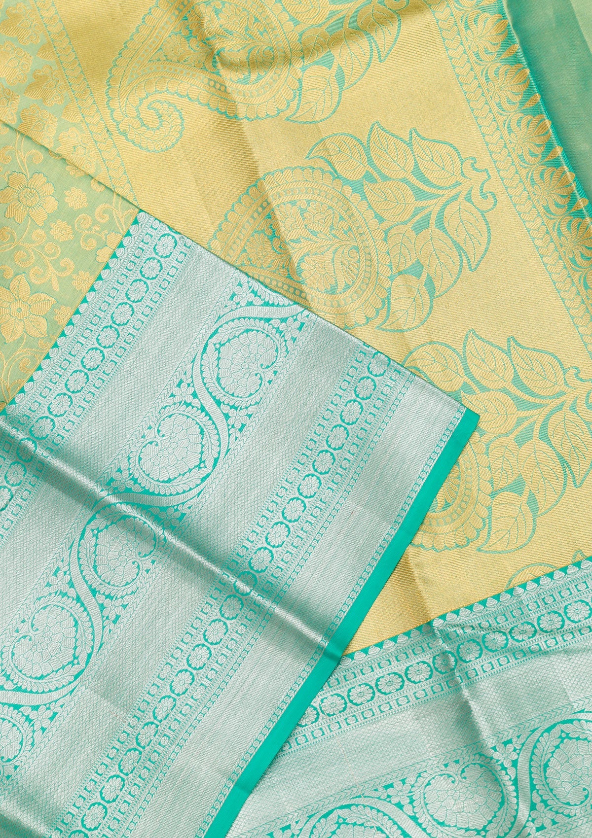 Rama Green Zariwork Pure Silk Saree-Koskii