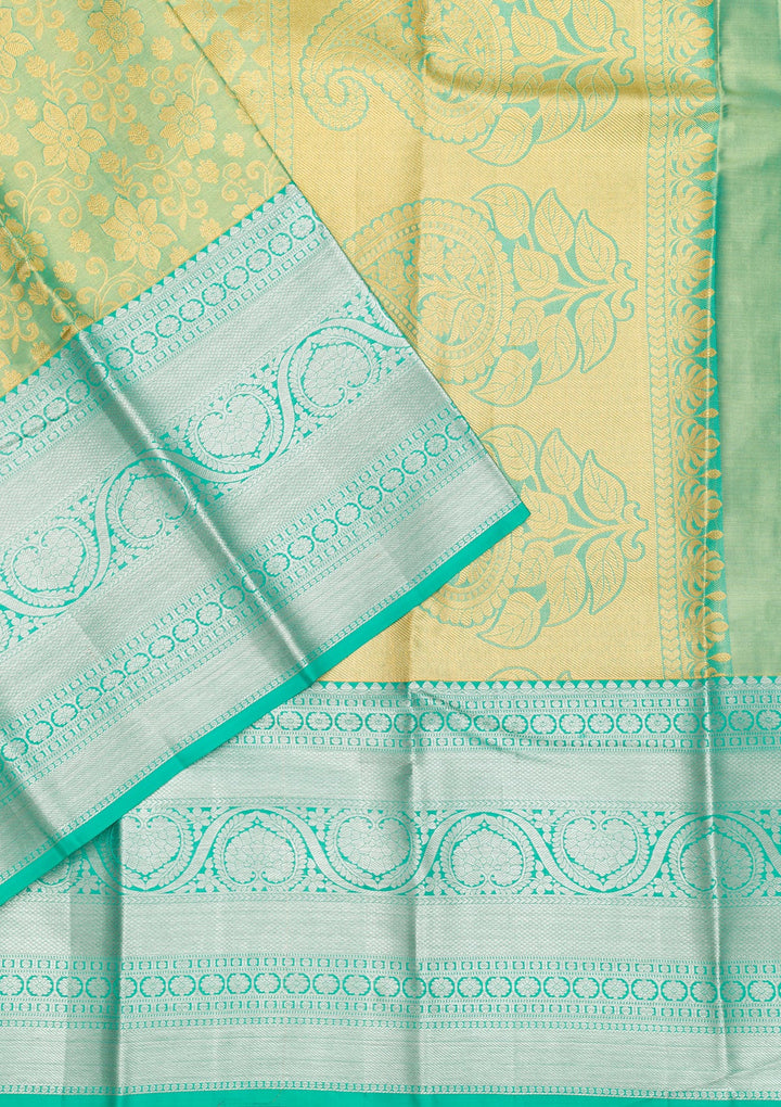 Rama Green Zariwork Pure Silk Saree-Koskii
