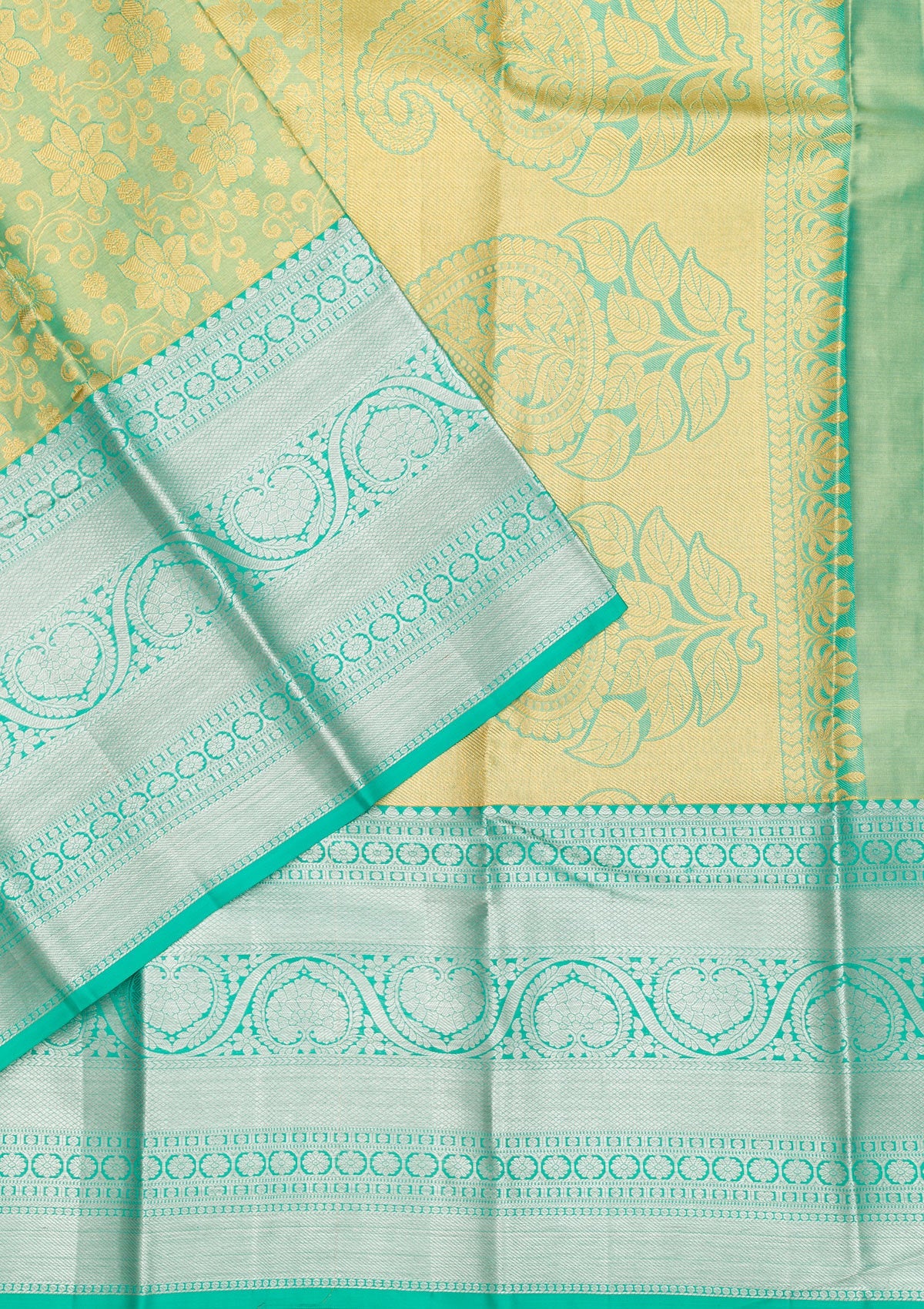 Rama Green Zariwork Pure Silk Saree-Koskii