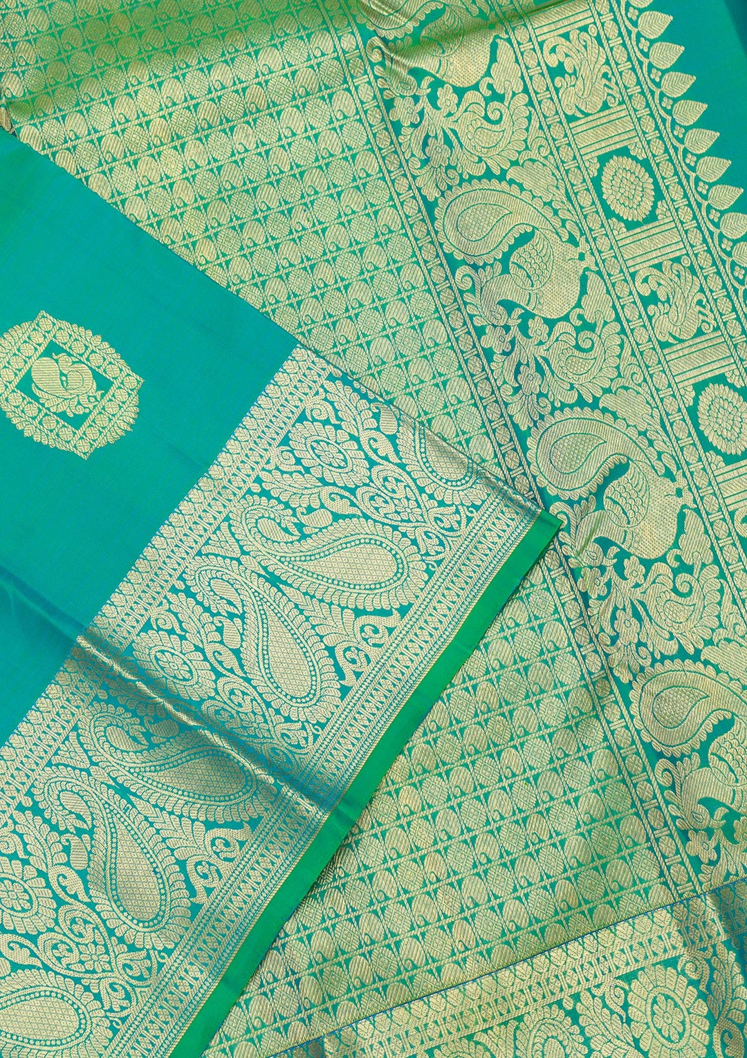Rama Green Zariwork Pure Silk Saree-Koskii