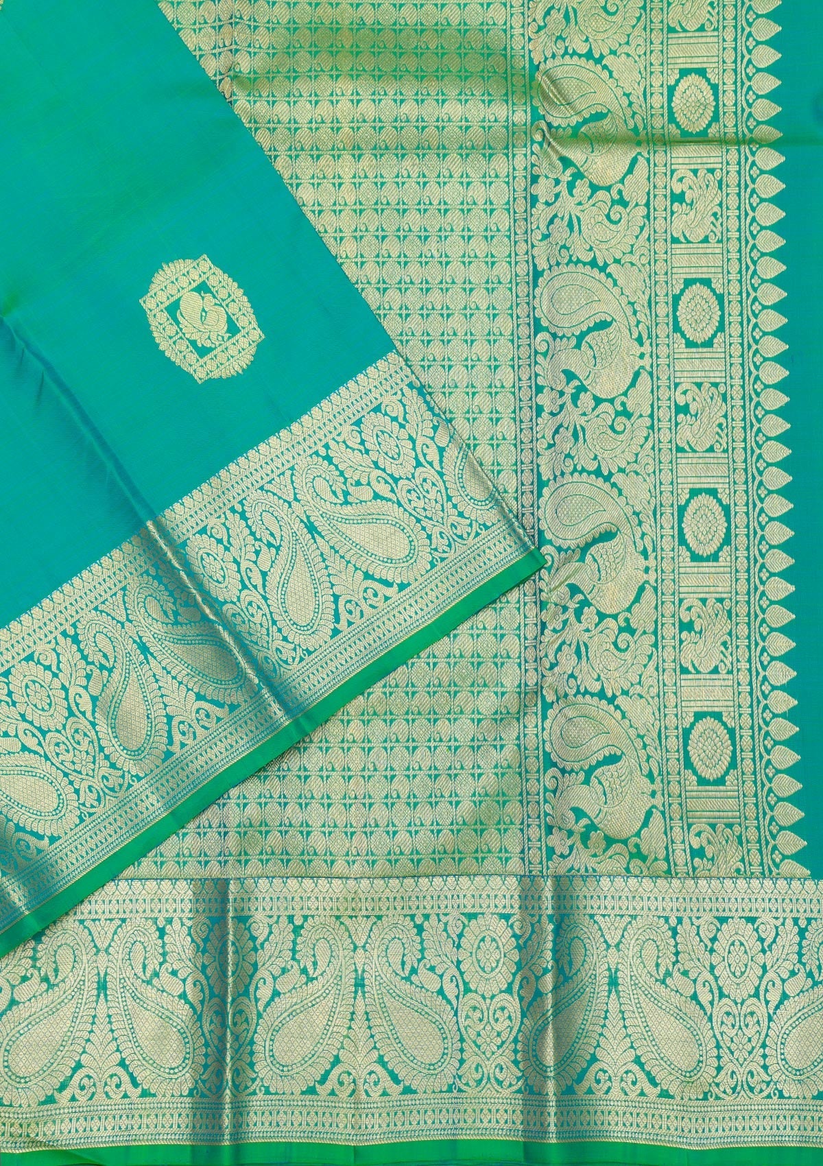 Rama Green Zariwork Pure Silk Saree-Koskii