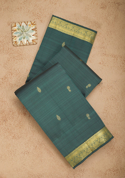 Rama Green Zariwork Pure Silk Saree-Koskii