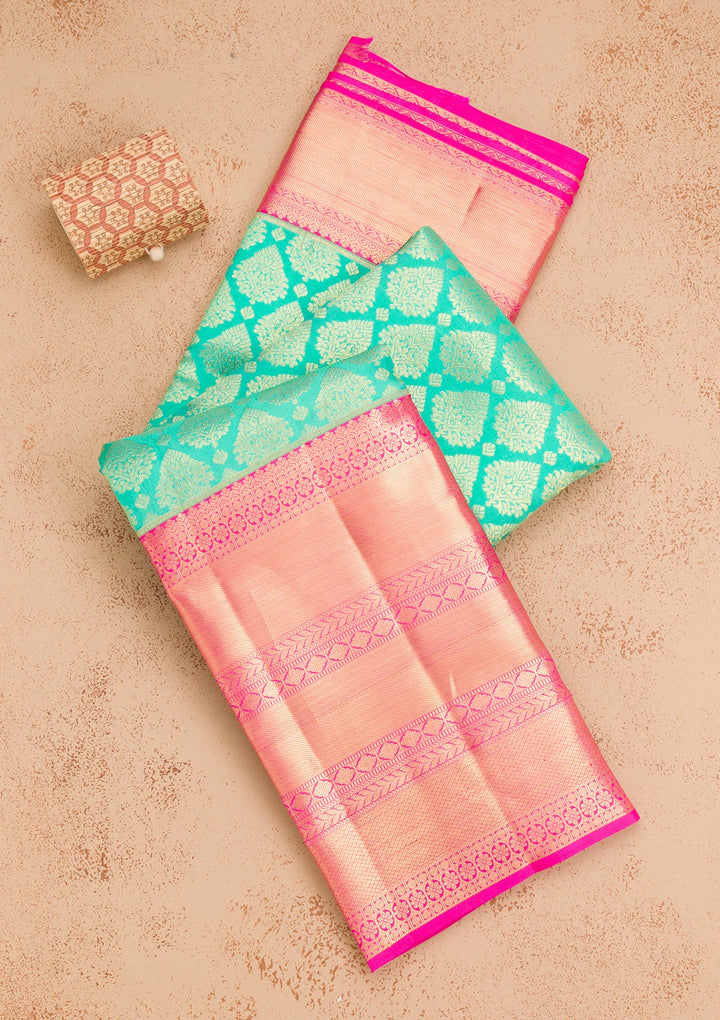 Rama Green Zariwork Pure Silk Saree-Koskii