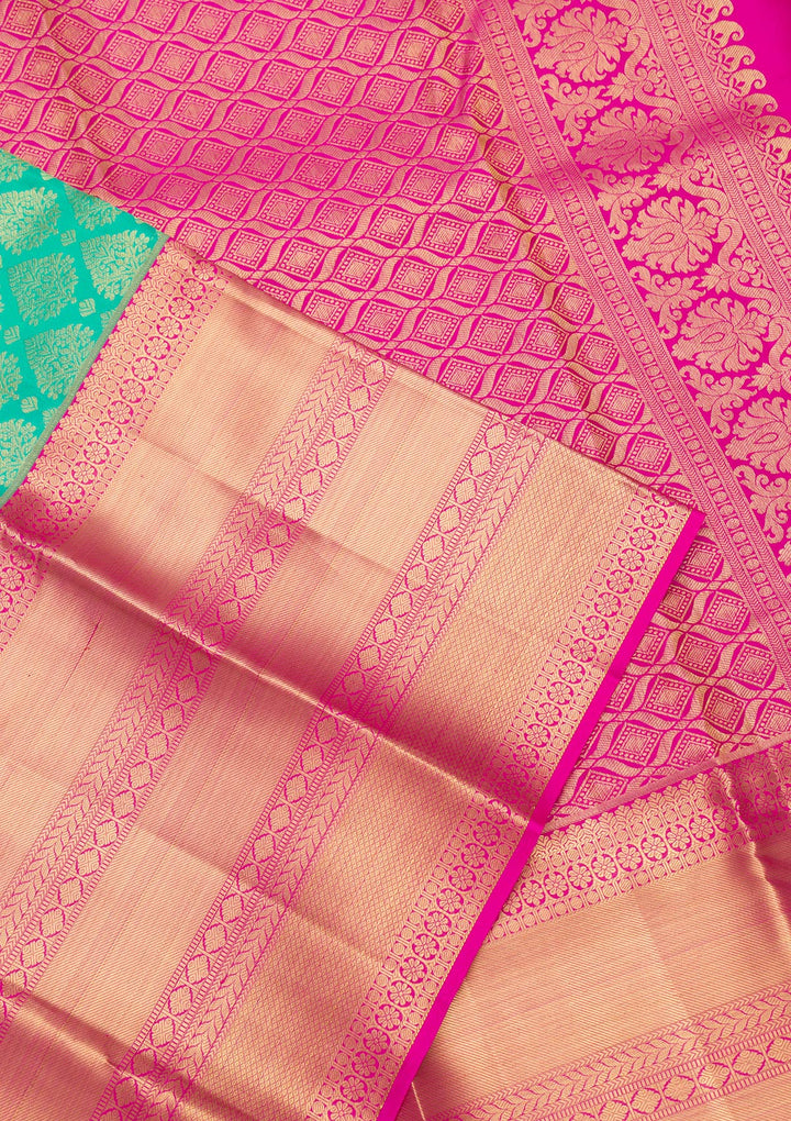 Rama Green Zariwork Pure Silk Saree-Koskii