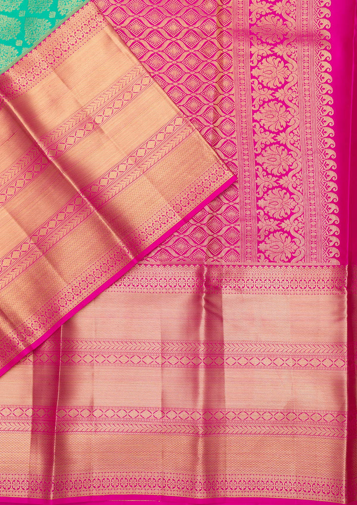 Rama Green Zariwork Pure Silk Saree-Koskii