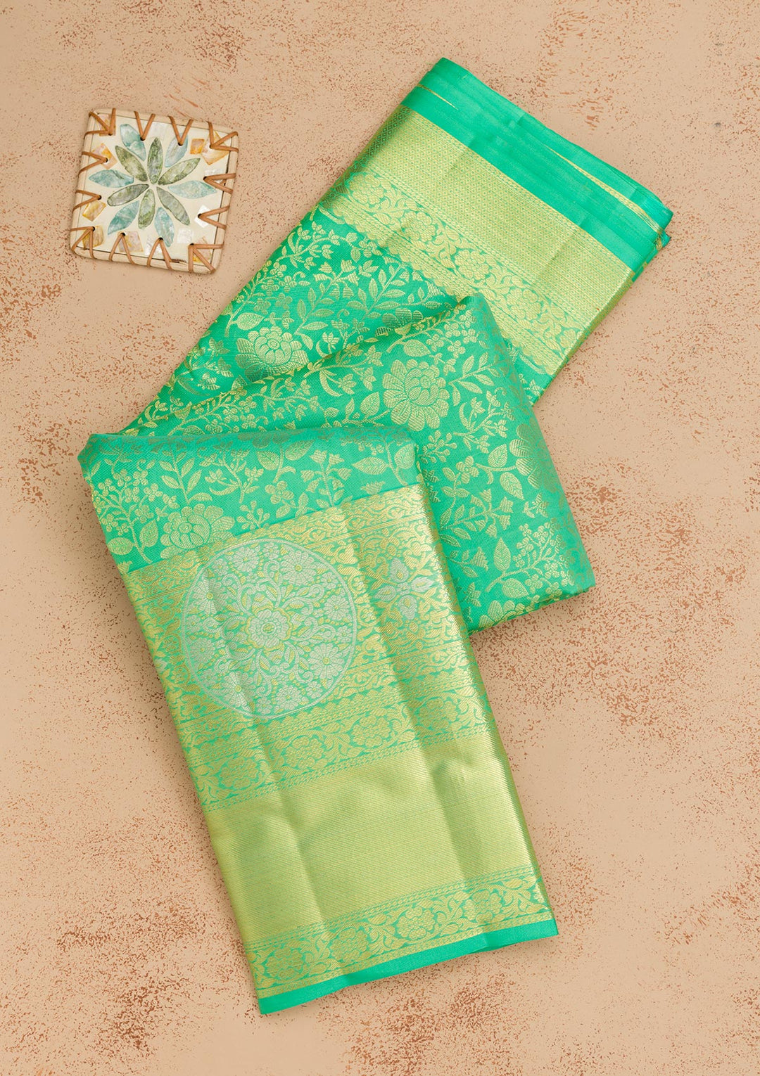 Rama Green Zariwork Pure Silk Saree-Koskii