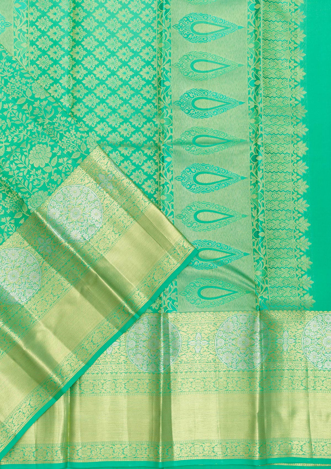 Rama Green Zariwork Pure Silk Saree-Koskii