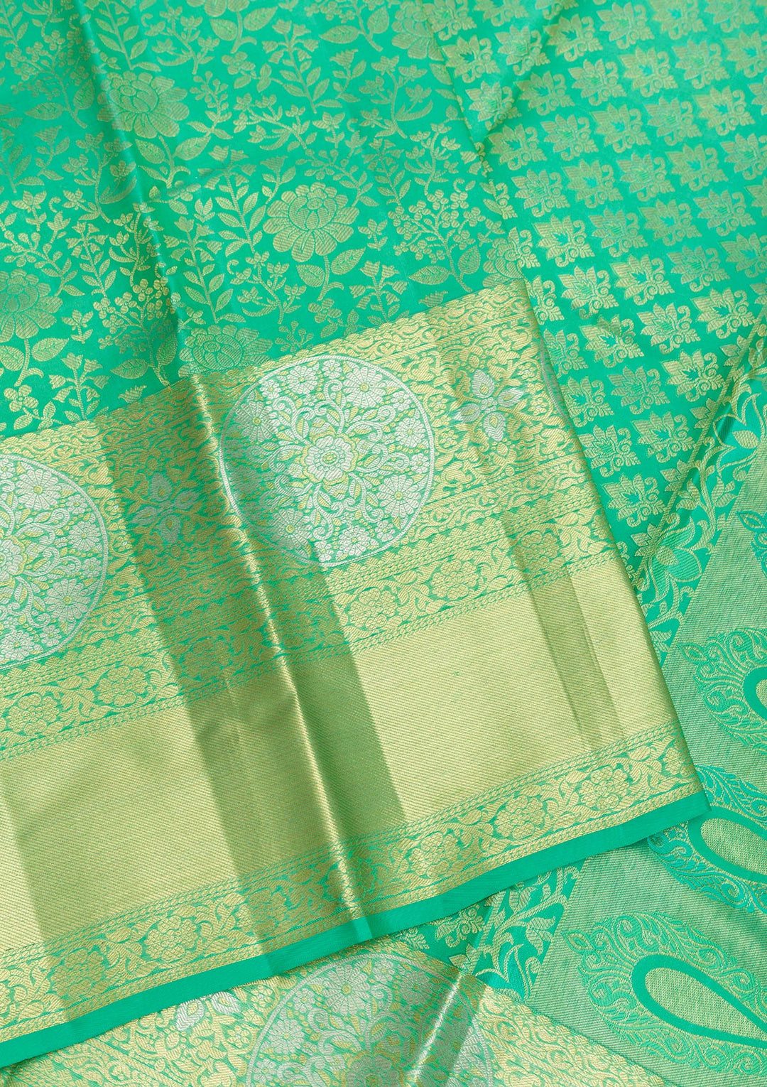 Rama Green Zariwork Pure Silk Saree-Koskii
