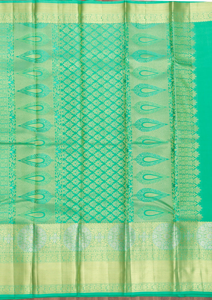 Rama Green Zariwork Pure Silk Saree-Koskii
