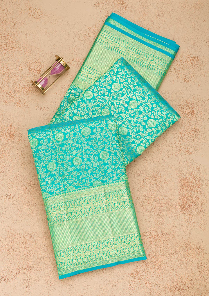 Rama Green Zariwork Pure Silk Saree-Koskii