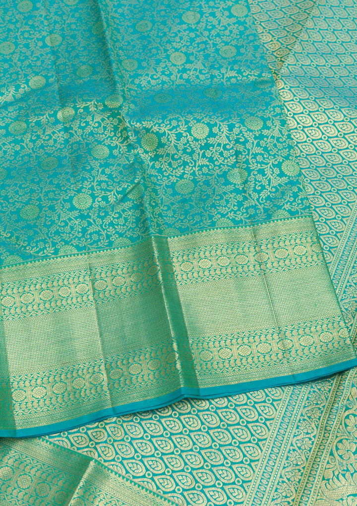 Rama Green Zariwork Pure Silk Saree-Koskii