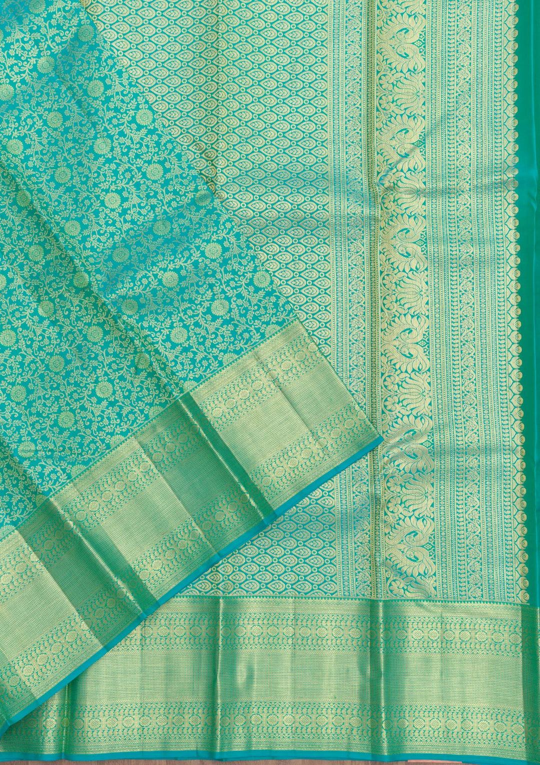 Rama Green Zariwork Pure Silk Saree-Koskii