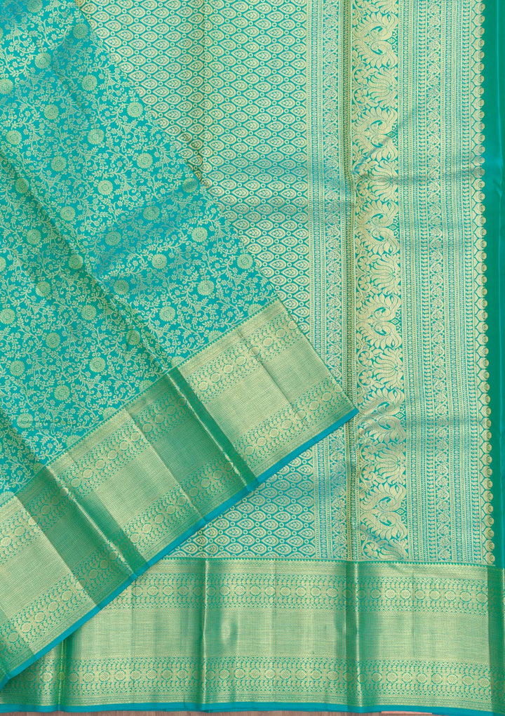 Rama Green Zariwork Pure Silk Saree-Koskii