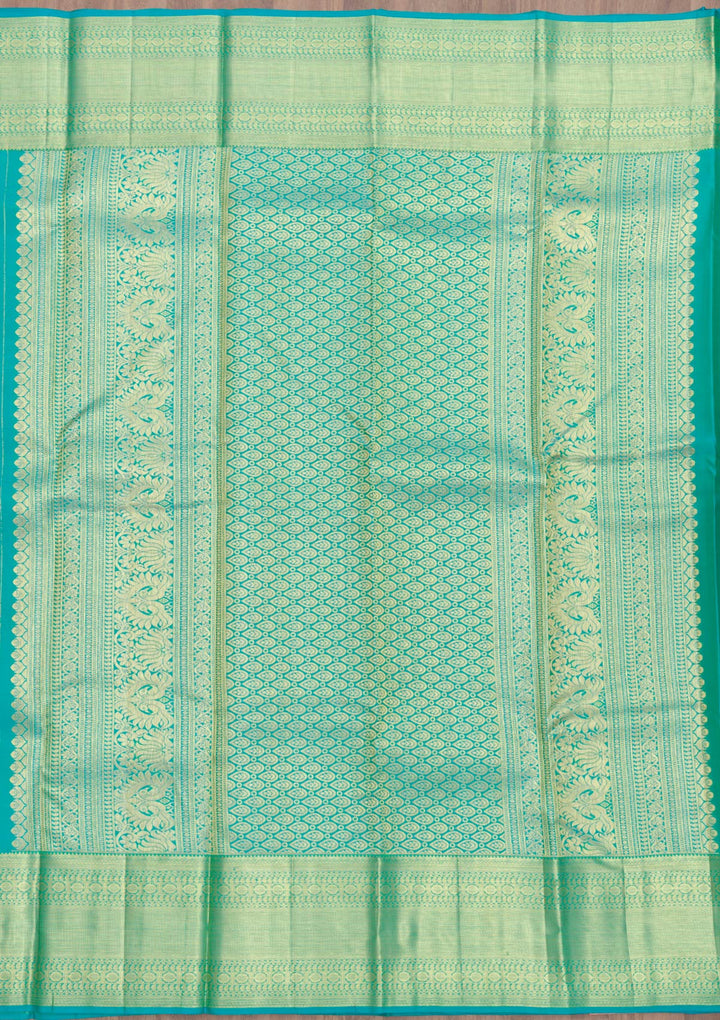 Rama Green Zariwork Pure Silk Saree-Koskii