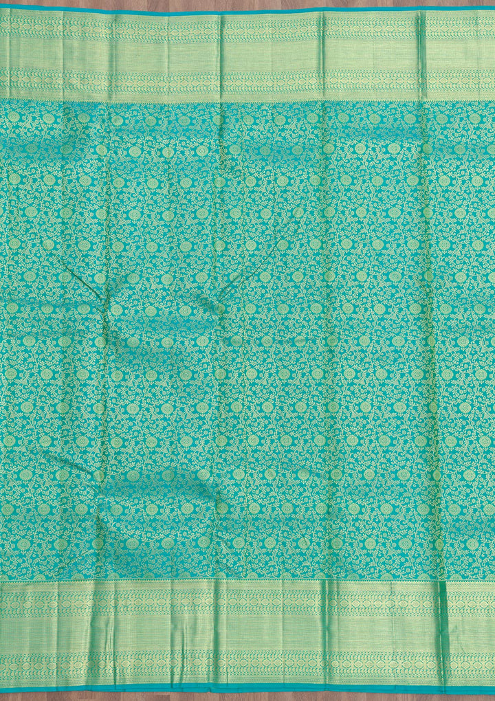 Rama Green Zariwork Pure Silk Saree-Koskii