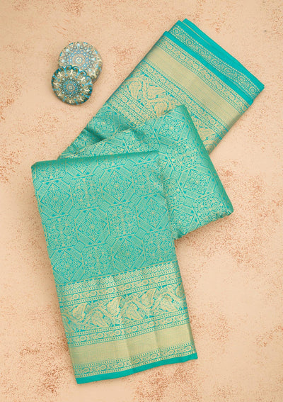 Rama Green Zariwork Pure Silk Saree-Koskii