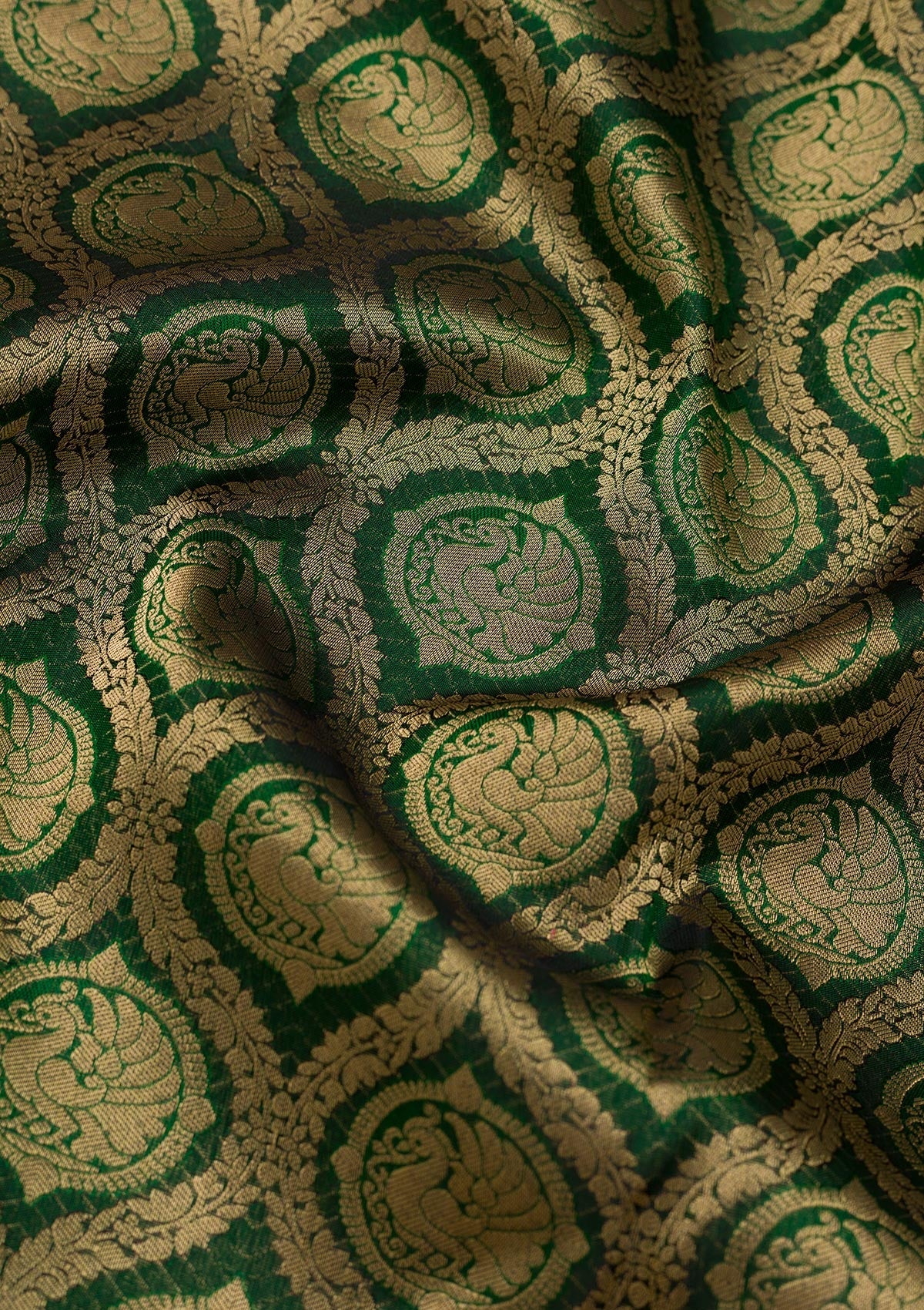 Bottle Green Zariwork Pure Silk Saree-Koskii