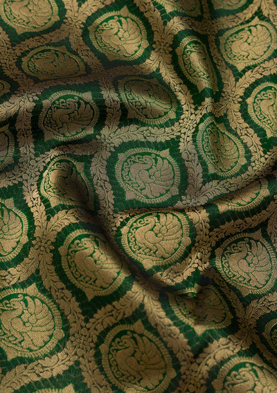 Bottle Green Zariwork Pure Silk Saree-Koskii