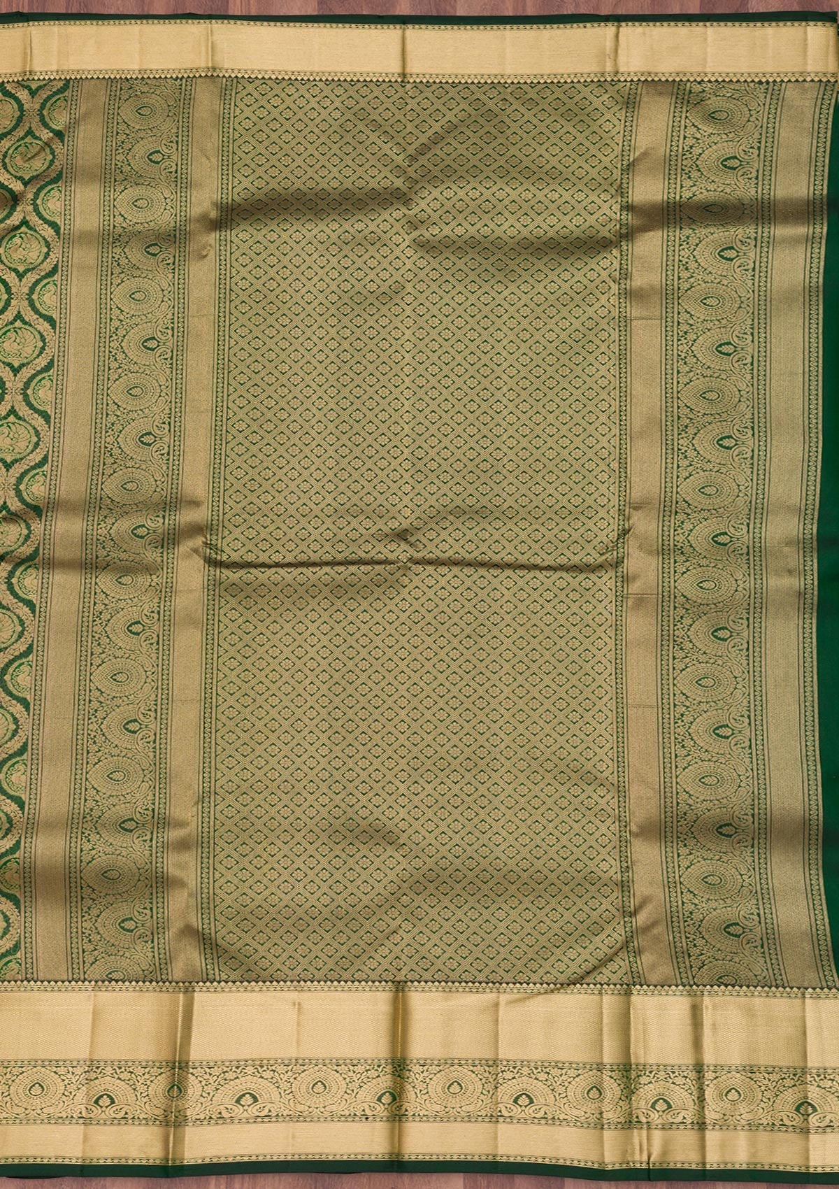 Bottle Green Zariwork Pure Silk Saree-Koskii