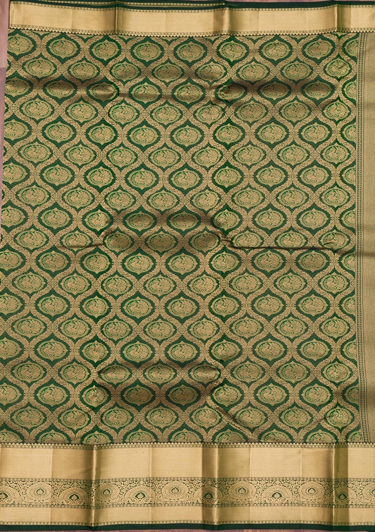 Bottle Green Zariwork Pure Silk Saree-Koskii