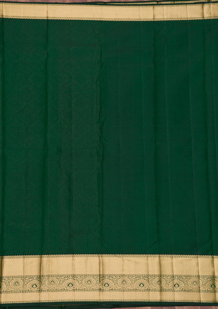 Bottle Green Zariwork Pure Silk Saree-Koskii