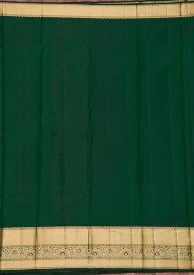 Bottle Green Zariwork Pure Silk Saree-Koskii