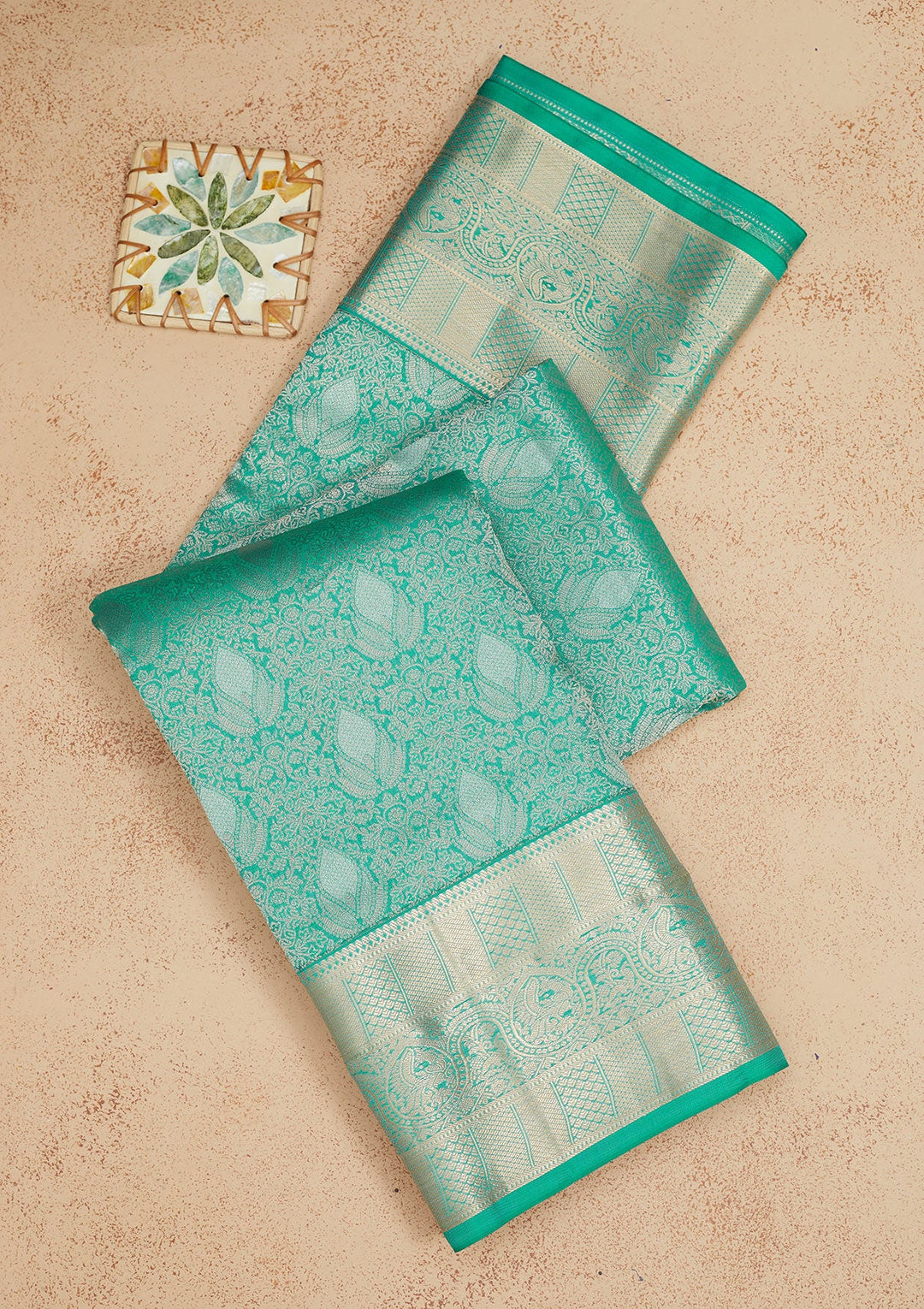 Rama Green Zariwork Pure Silk Saree-Koskii