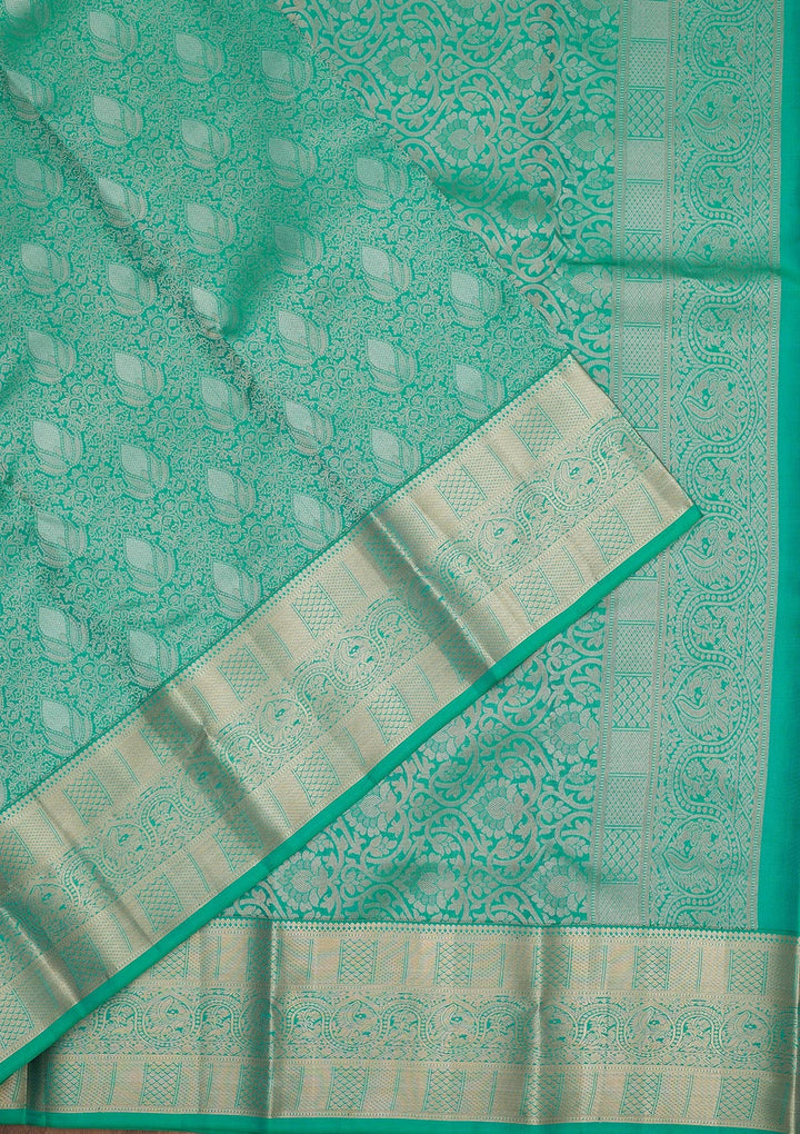 Rama Green Zariwork Pure Silk Saree-Koskii