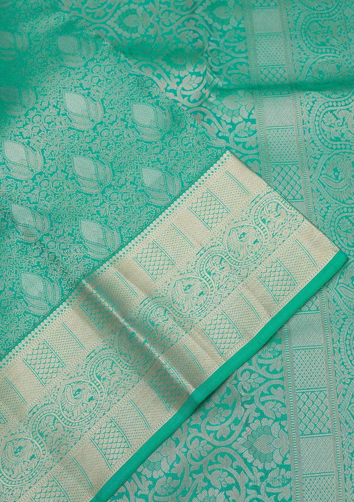 Rama Green Zariwork Pure Silk Saree-Koskii