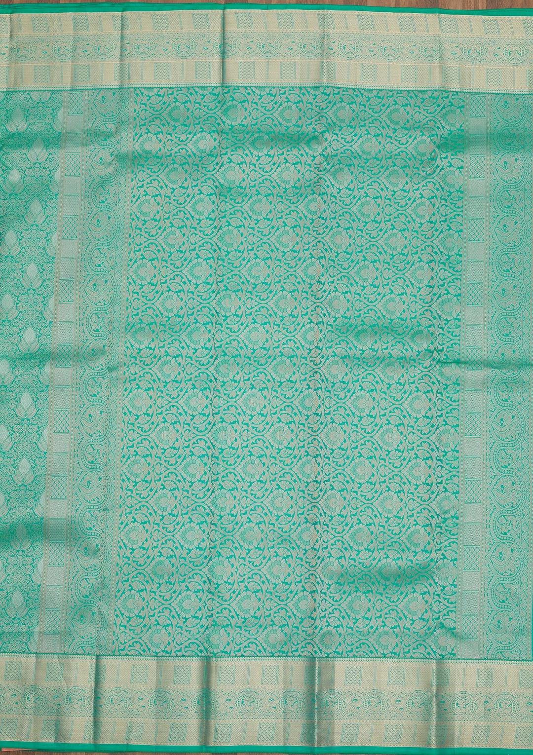 Rama Green Zariwork Pure Silk Saree-Koskii