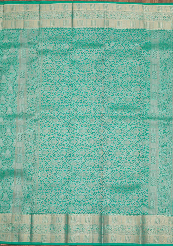 Rama Green Zariwork Pure Silk Saree-Koskii