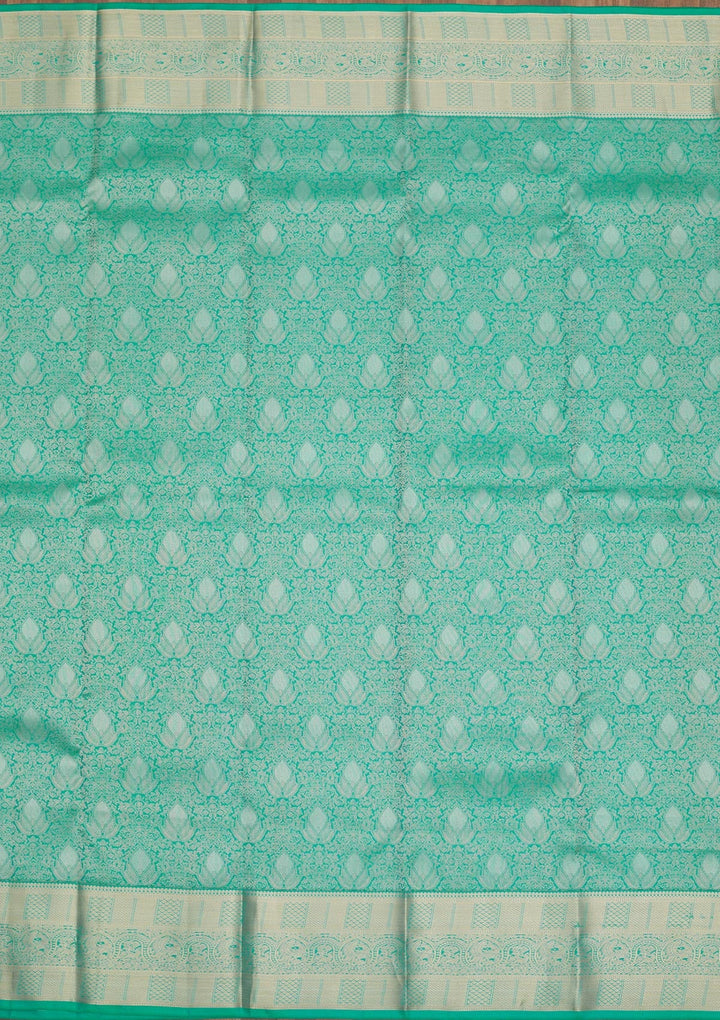 Rama Green Zariwork Pure Silk Saree-Koskii