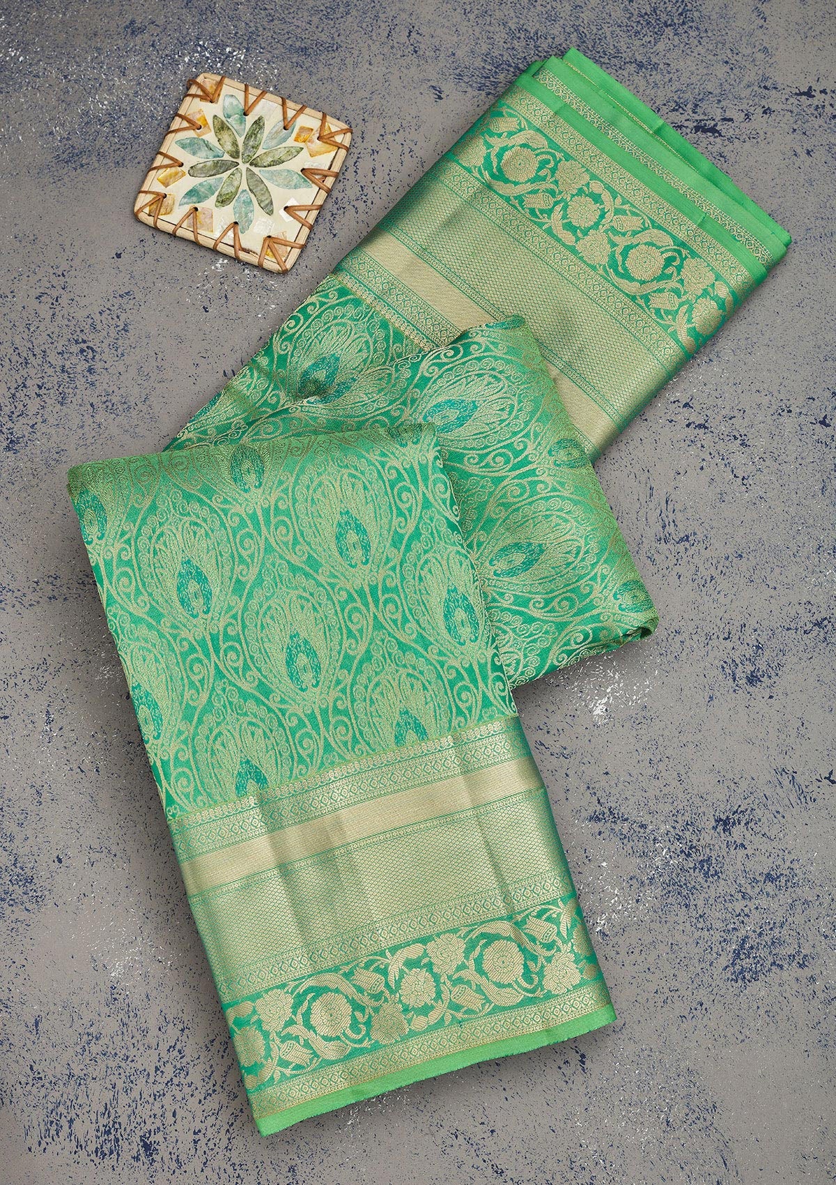 Green Zariwork Pure Silk Saree-Koskii