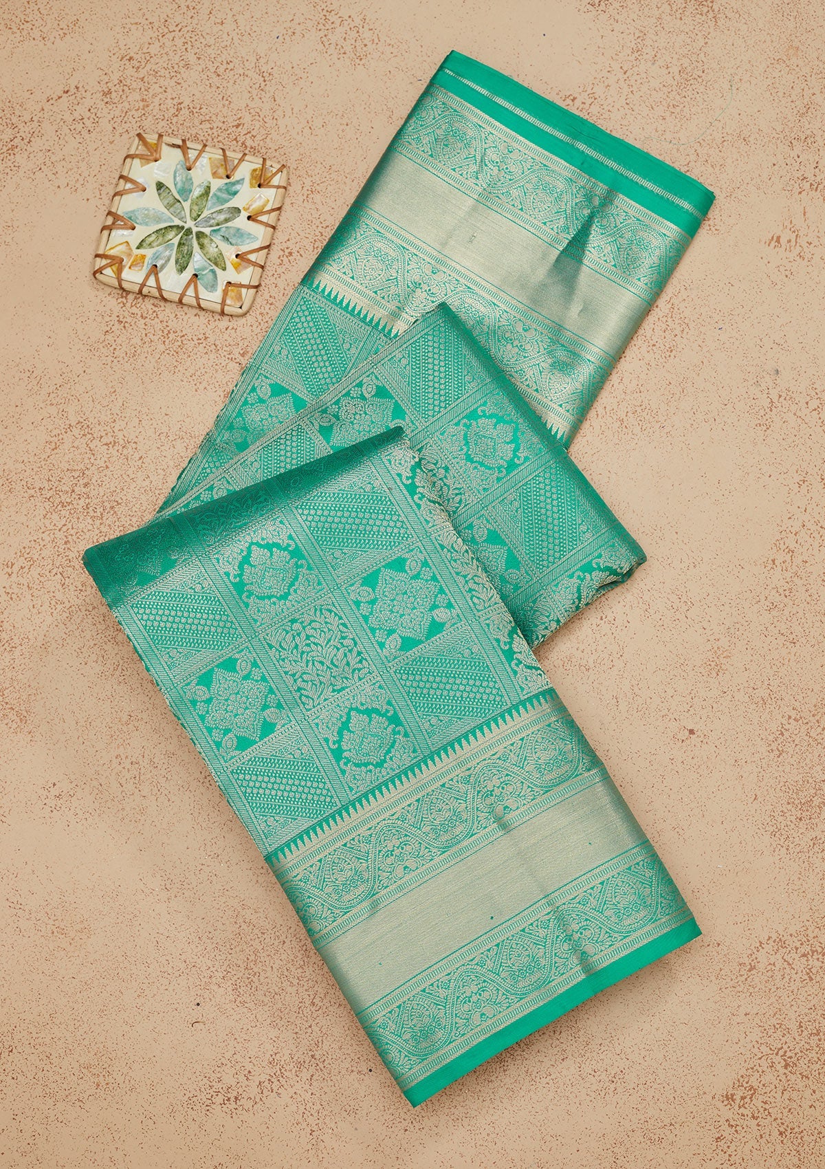 Rama Green Zariwork Pure Silk Saree-Koskii