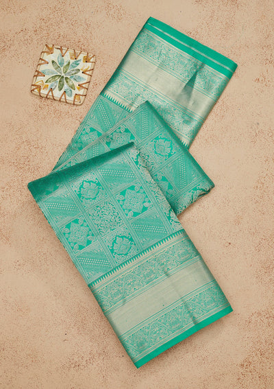 Rama Green Zariwork Pure Silk Saree-Koskii